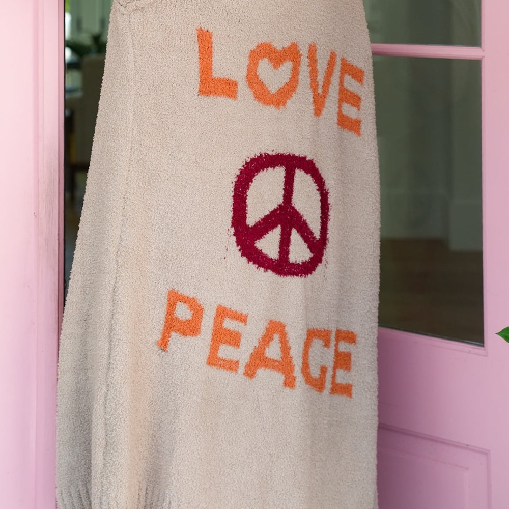 POL Love & Peace Long Cardigan Cozy Soft Sweater Peace Sign Beige NWTS Small - Picture 4 of 4